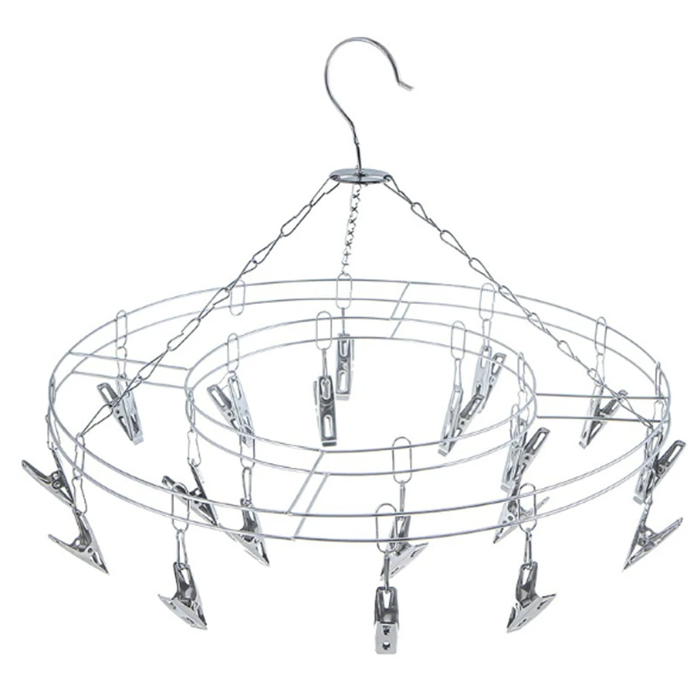 

1Pcs 20 Clips Stainless Steel Clothes Drying Rack Multifunctional Socks Shorts Underwear Hanger Hanging Shelf