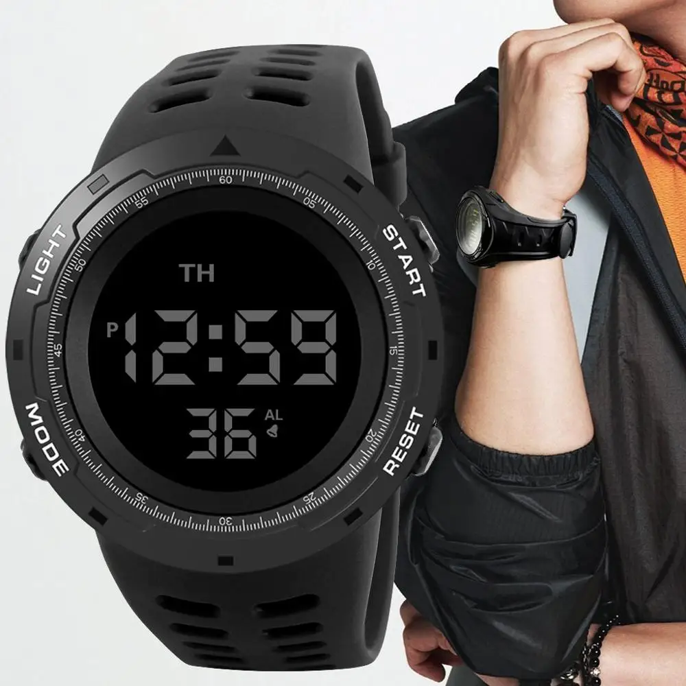Мужские водонепроницаемые спортивные часы с ЖК дисплеем и датой|Мужские