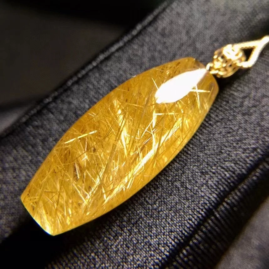 Genuine Natural Gold Rutilated Quartz Barrel Pendant Brazil 26.1*11.4*10.7mm Wealthy Women Men Jewelry AAAAAAA | Украшения и