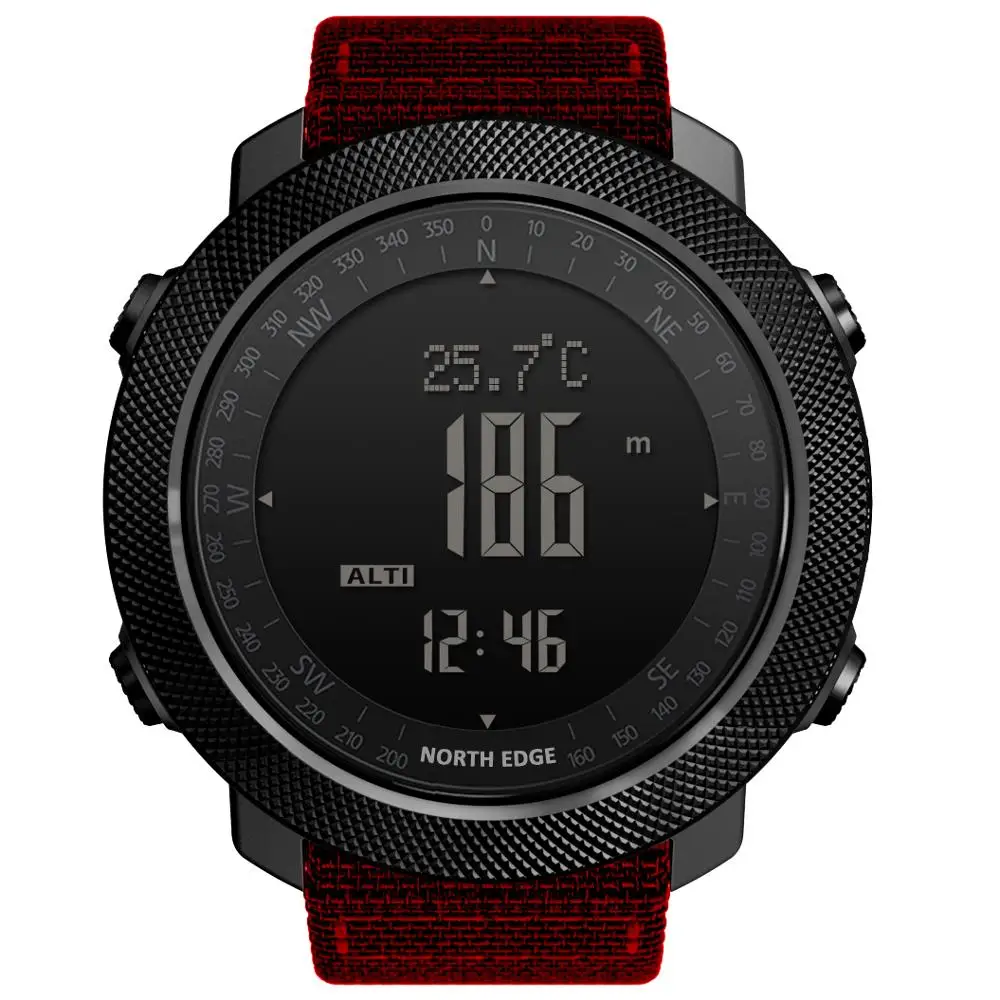 red NORTH EDGE альтиметр барометр компас мужские цифровые часы спортивные часы для бега альпинистские походные наручные часы водонепроницаемые 50 м - Цвет: red