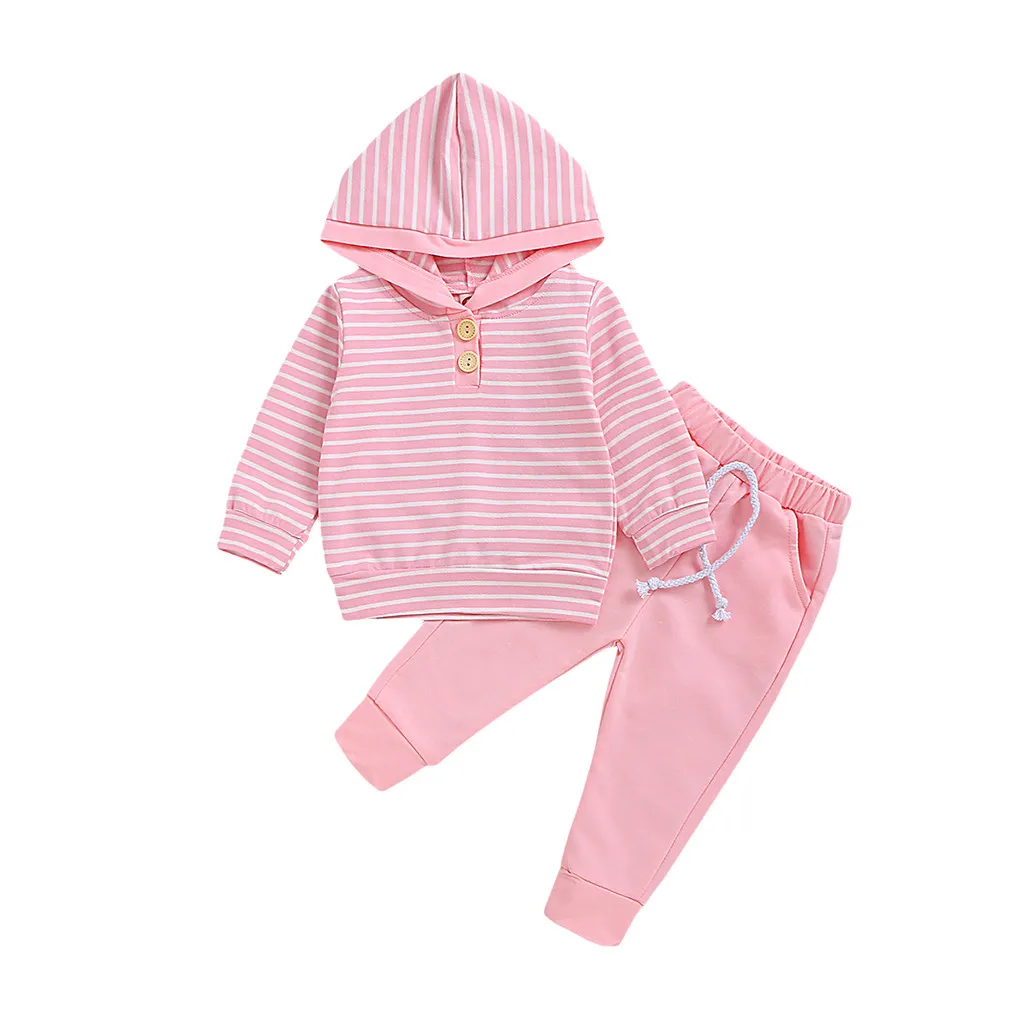 Свитер в полоску с капюшоном для маленьких мальчиков и девочек Штаны Детская