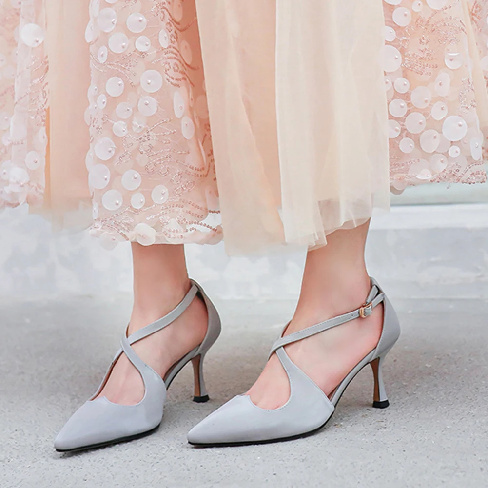 

KARINLUNA Sweet Thin High Heels Date Sandals Sexy Pointed Toe Party Women Sandals New Brand Design Genuine Leather Women Shoes