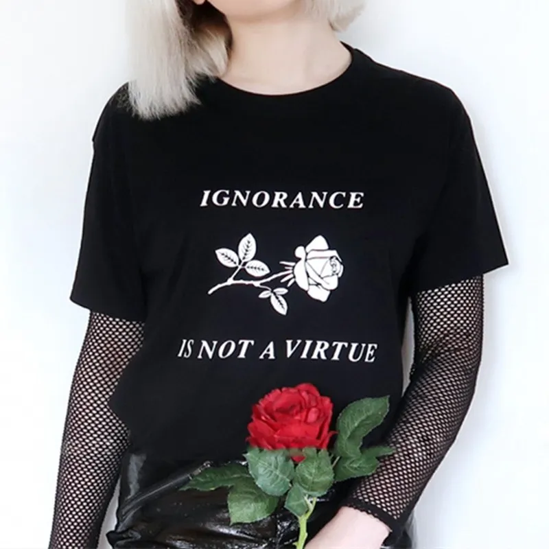 

Женская забавная летняя футболка с принтом в виде невежества-это не сила, Цветочная забавная женская футболка с цветочным принтом, хипстерс...