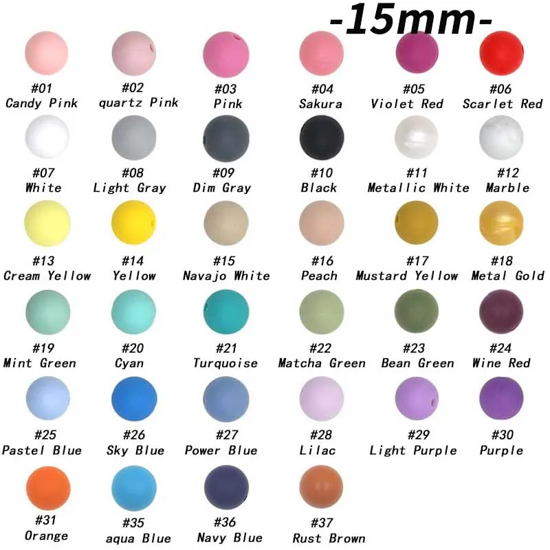 Sunrony-Cuentas de silicona para dentici&oacute;n de beb&eacute;, mordedor seguro de grado alimenticio, redondas, a la moda, 15mm, 50 unids/lote-4