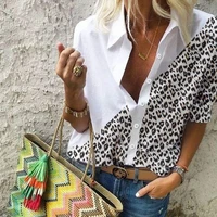 new leopard white spliced shirts women elegant fashion ladies turn down collar buttons blouse autumn spring female tops