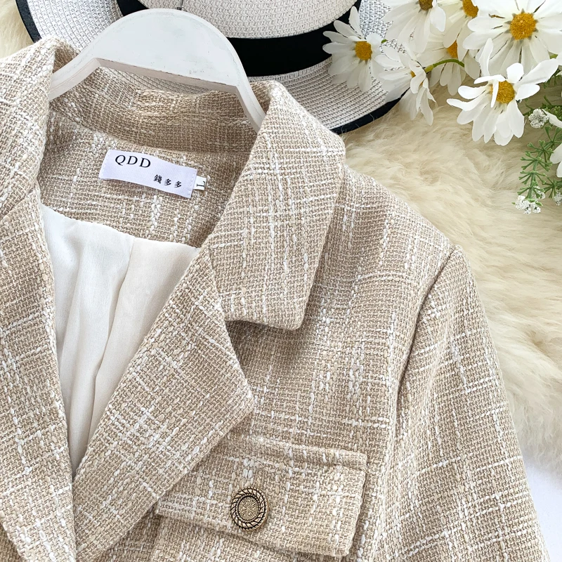 Куртка женская 2019 Новая Осенняя винтажная Женская Ретро костюм Дамский твидовый
