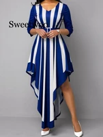 womens new v neck stripe printed high rise crop sleeve irregular dress large size s 5xl
