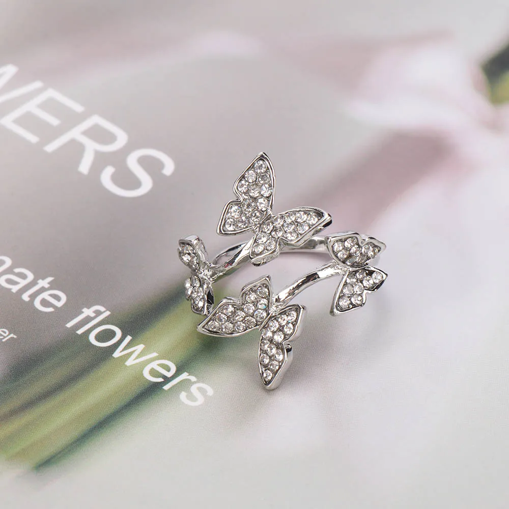 Женское кольцо с бабочкой регулируемое корейское открытое витое