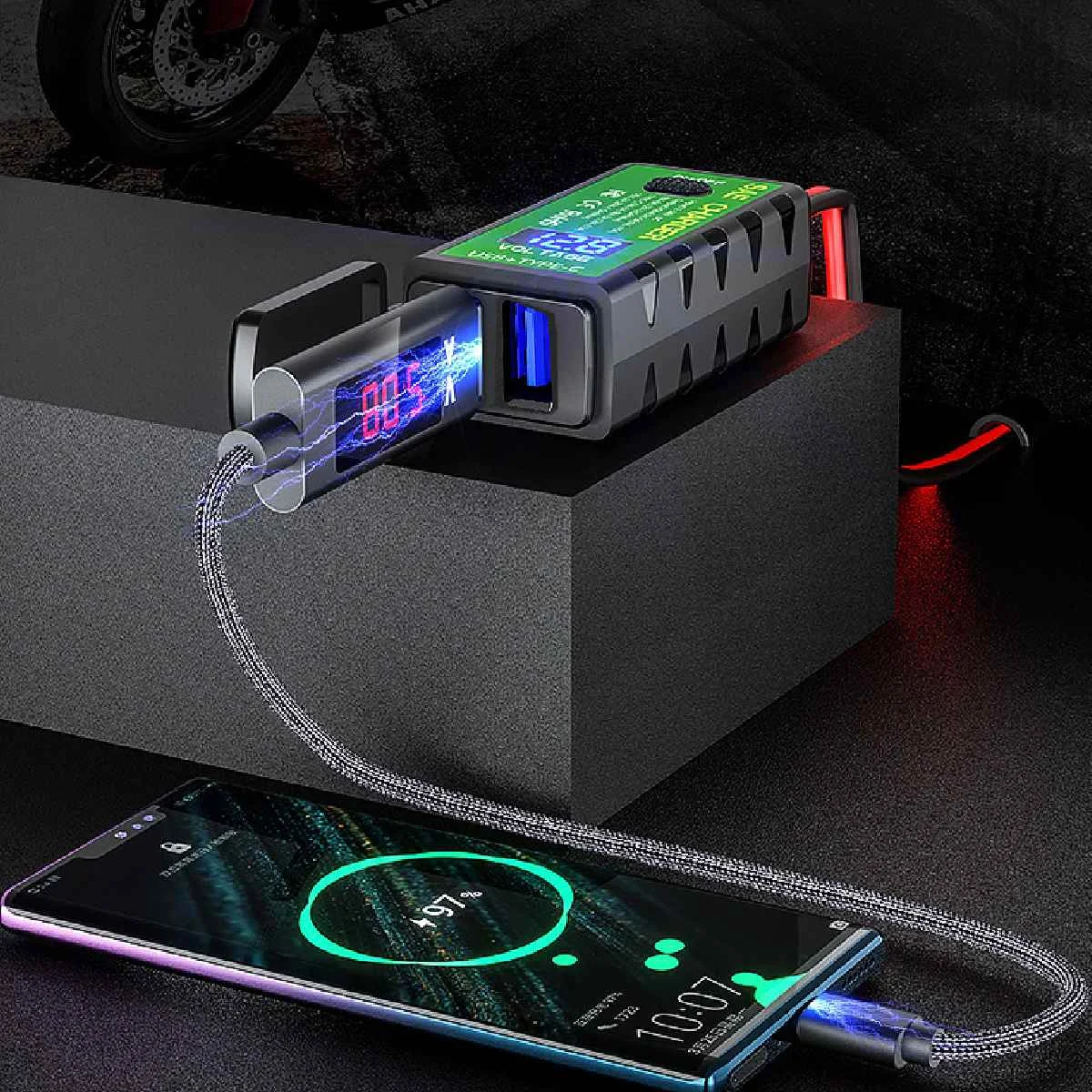 

Motorcycle SAE to USB Cable Adaptor Dual USB Cell Phone Charger & Voltmeter HI Socket Splitter Motorcycle Charger Power Adaptor