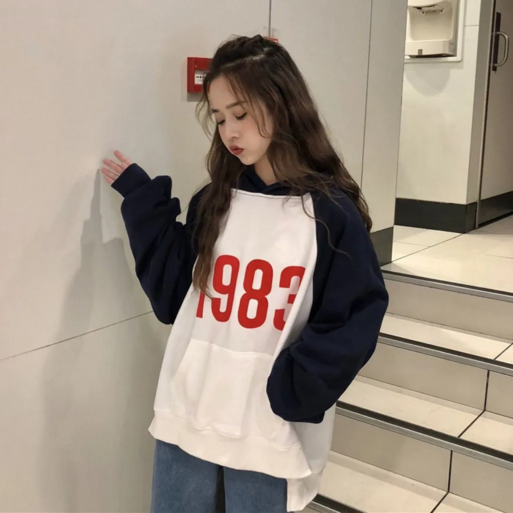 Харадзюку Толстовка для женщин толстовки с цифровой печатью Топы оверсайз цвета