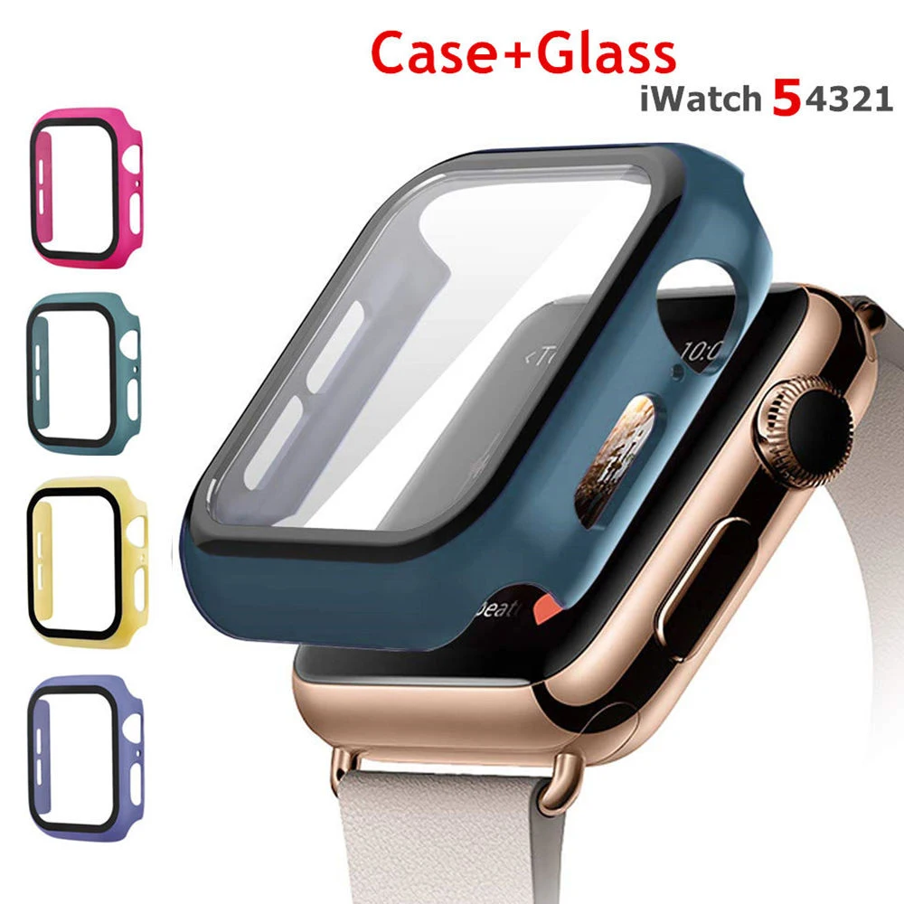 Закаленное стекло + чехол для Apple Watch 5 4 полоса 44 мм 40 iWatch 3 2 42 38 защита экрана бампер