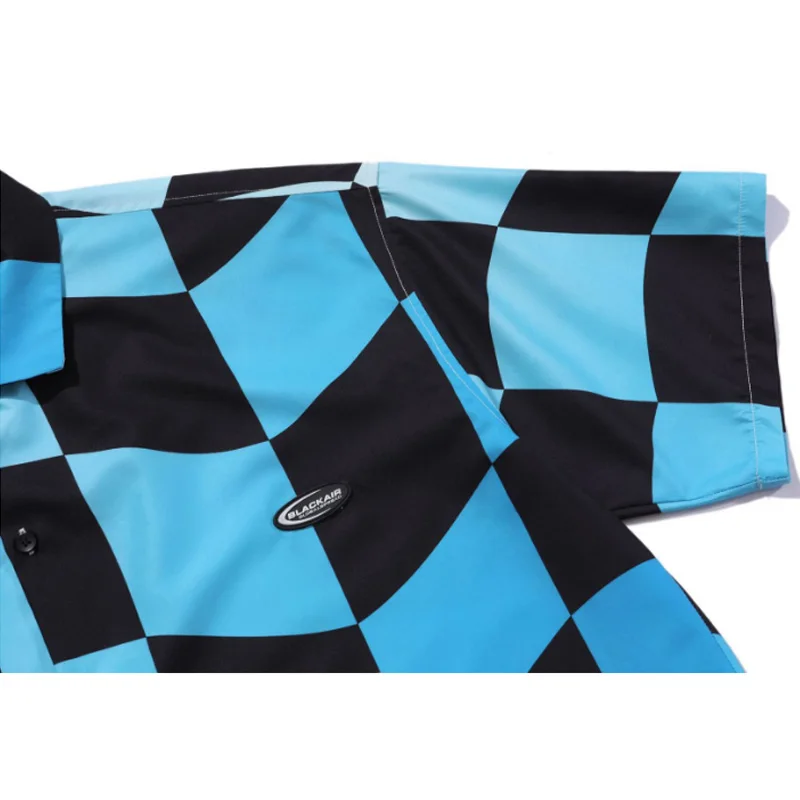 

Aolamegs Hit Color Gradient Plaid Print Shirts Men Summer Short Sleeve Men's Shirts Harajuku Hip Hop Style Cargo Male Streetwear