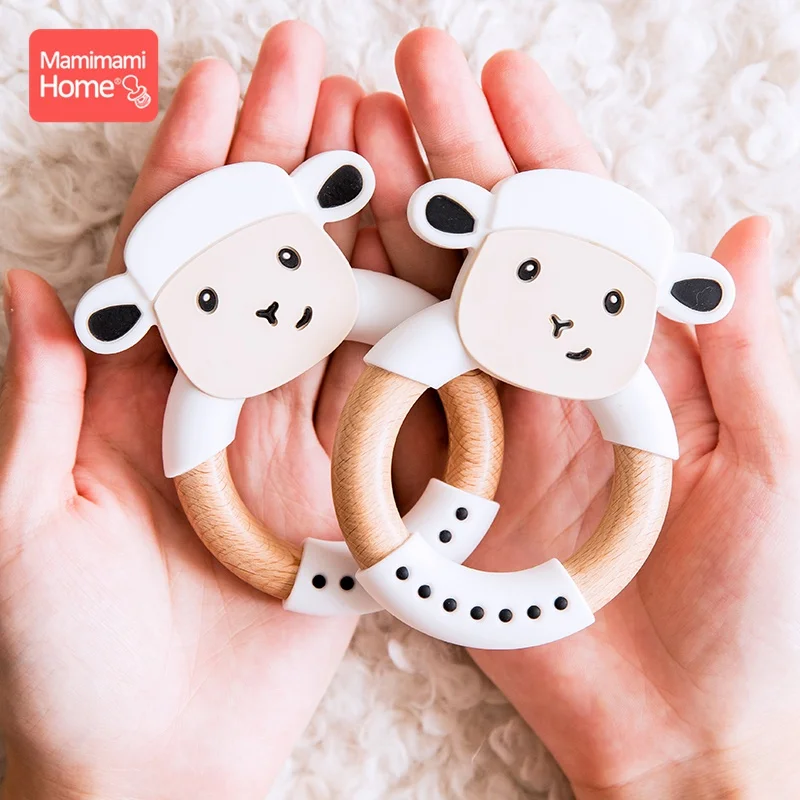 Mamihome Baby Wooden Teether Animal Ring Silicone Rodent Beech Wooden Blank Rabbit Ears baby products Toys Pacifier Pendant Gift