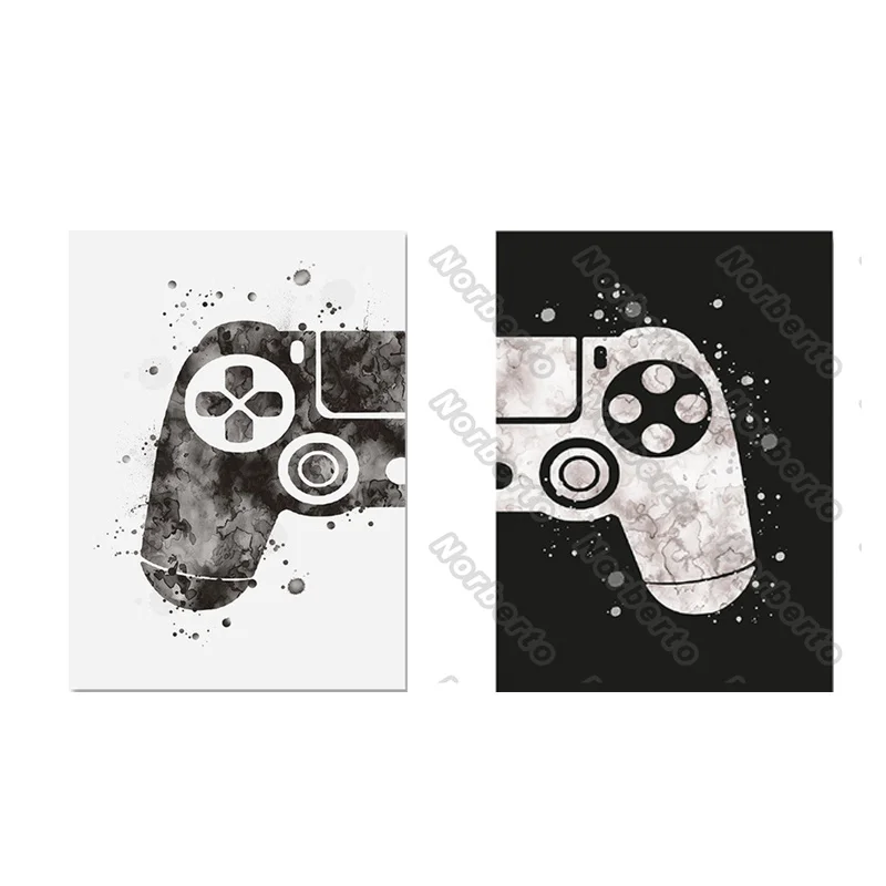 

Modern Style Canvas Painting and Posters Watercolor Painting Picture Boys' Black and White Game Console for Home Rooms Decoratio