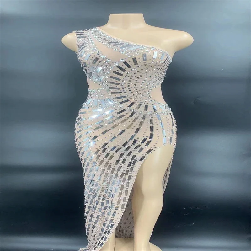 

Q247 Соблазнительные сценические Блестки для представлений стразы, зеркала, платье-вилка, облегающая юбка со стразами, наряд для подиума, веч...