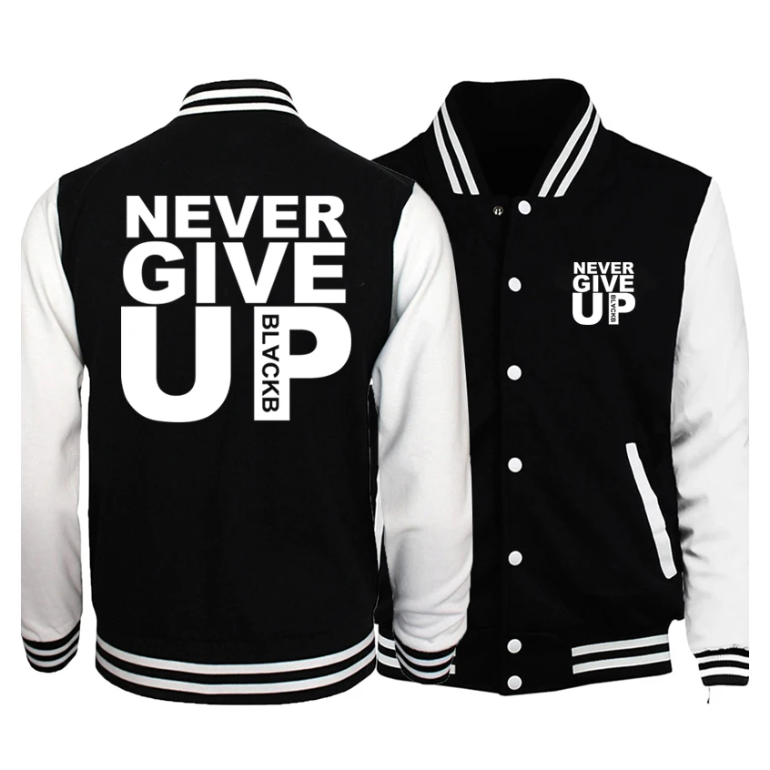 black white Мужские новые брендовые толстовки с капюшоном Never Give Up, бейсбольная одежда, повседневное Мужское пальто, мужские толстовки с капюшоном, куртка-бомбер, флисовая толстовка - Цвет: black white