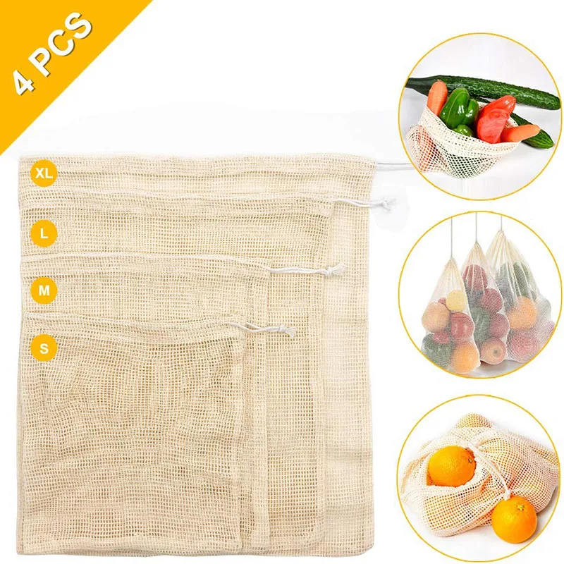 Многоразовые мешки для продуктов 4 шт. S/M/L/XL фруктов овощей хлеба нулевые отходы