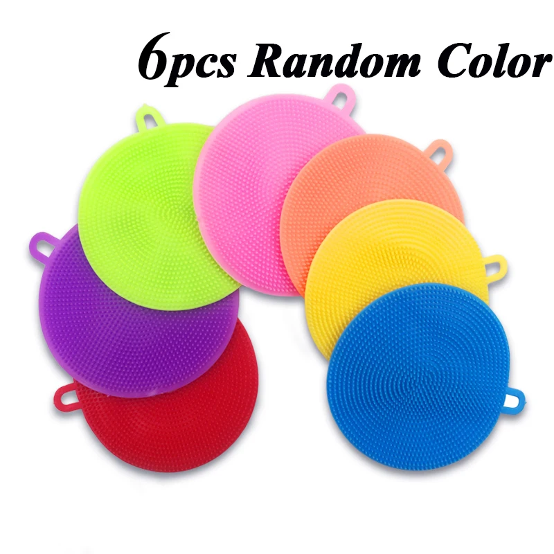 6pcs Random Color Волшебные чистящие щетки, мягкая силиконовая миска для посуды, кастрюля, чистящие губки, чистящие подушечки, инструмент для уборки пищи, кухонные аксессуары - Цвет: 6pcs Random Color