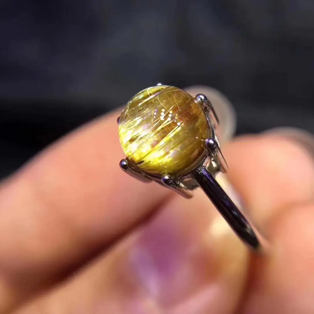 Кольцо из натурального золота с рутилированным кварцем регулируемое кольцо