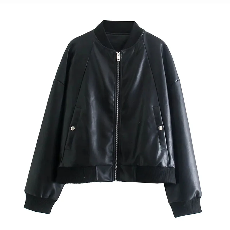 

UNIQYB ZA Spring Autumn Women Jackets Black Faux Leather Jacket Coat Streetwear Casual Pocket Solid Biker Outwear Female Clothes