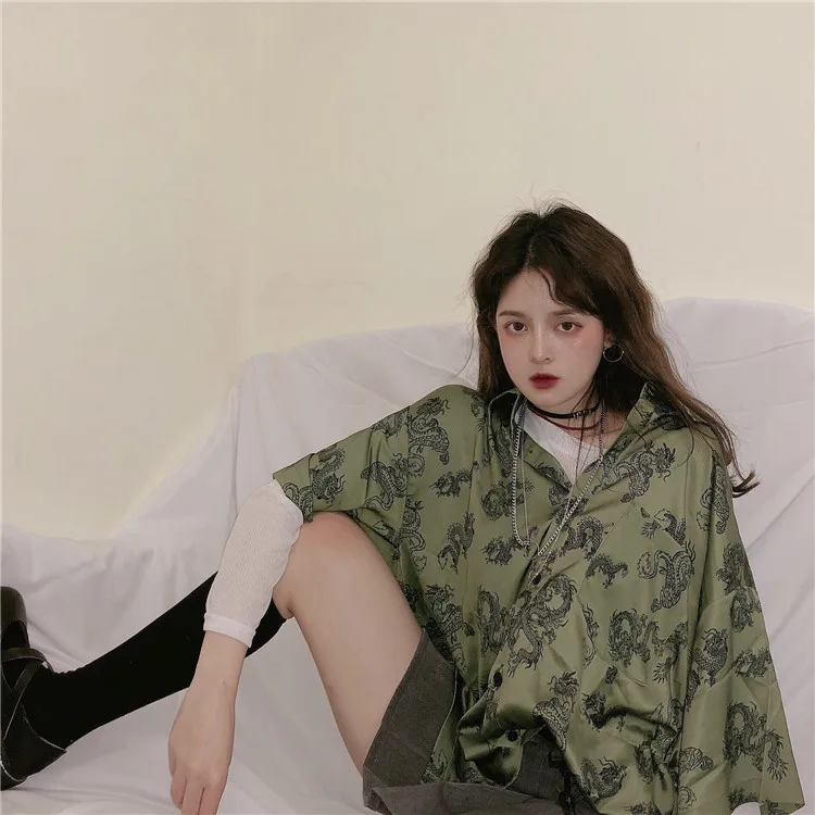 Харадзюку Дракон большие блузки женские рубашки с принтом 2020 весна лето