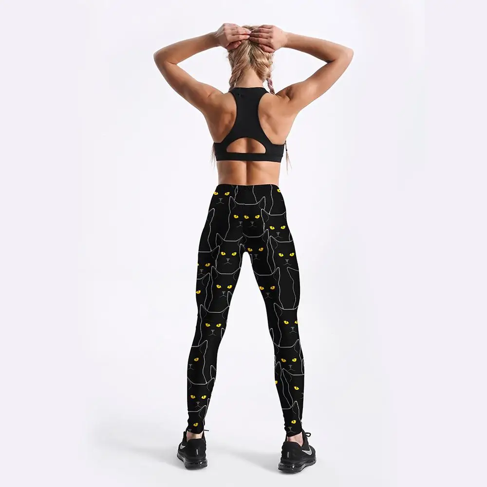 Леггинсы для женщин с принтом кошек спортивные обтягивающие эластичные пуш-ап