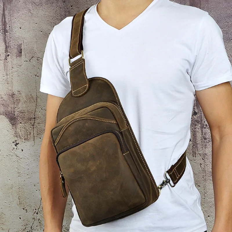 

Мужская винтажная сумка через плечо BULL CAPTAIN, сумка-мессенджер из воловьей кожи Crazy Horse, дорожная трендовая нагрудная Сумка-слинг на спине