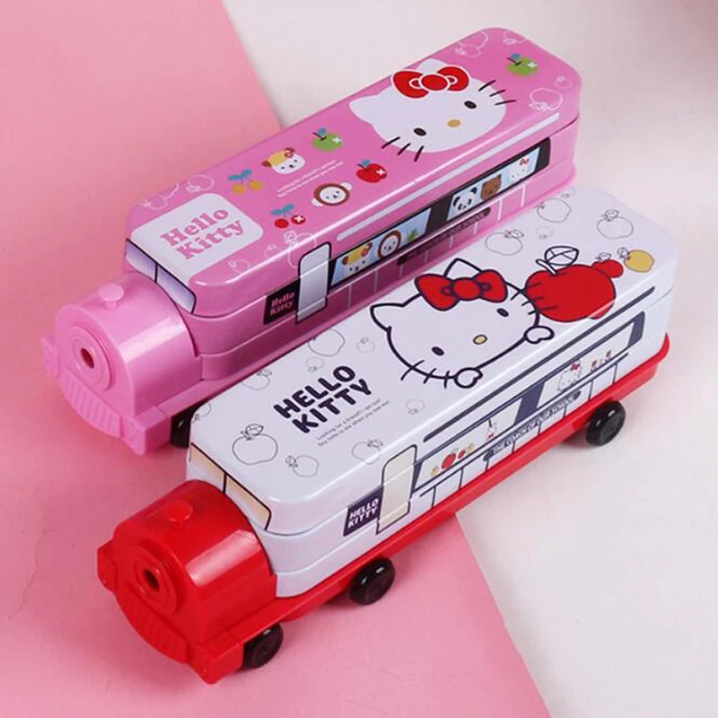 Новый Kawaii Hello Kitty грузовик двухслойная жестяная коробка для ручки