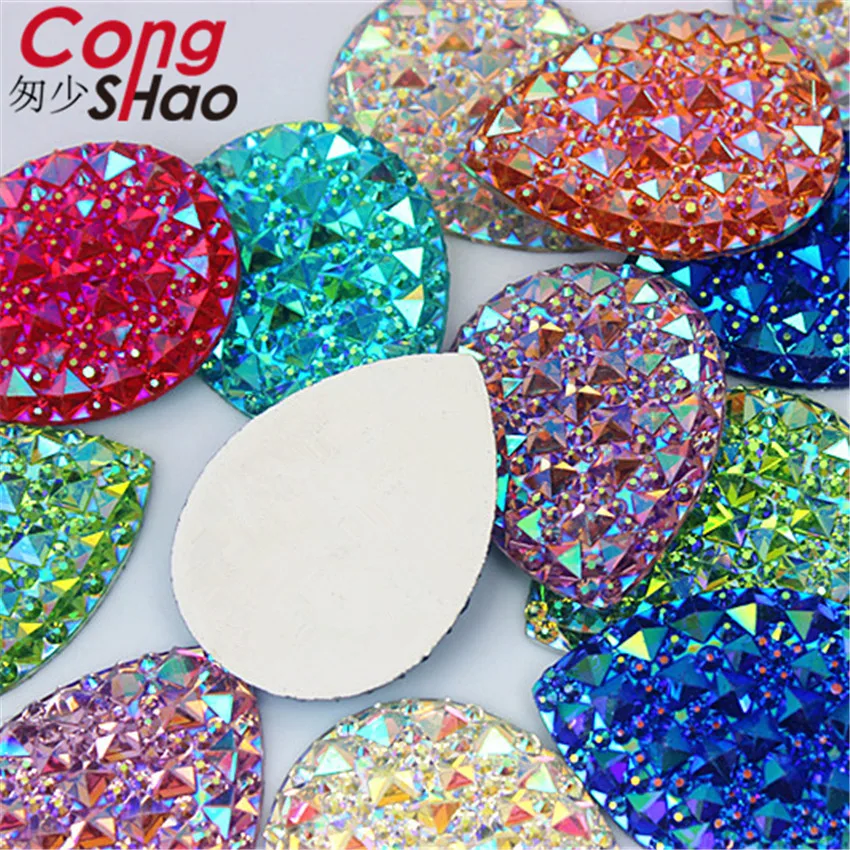 Цветные каплевидные Стразы Cong Shao 30 шт. 30*40 мм AB, аппликационные кристаллические камни с плоской задней стороной, аксессуары для костюма DIY CS523 (art.: 7a0700086) - 7a0700086