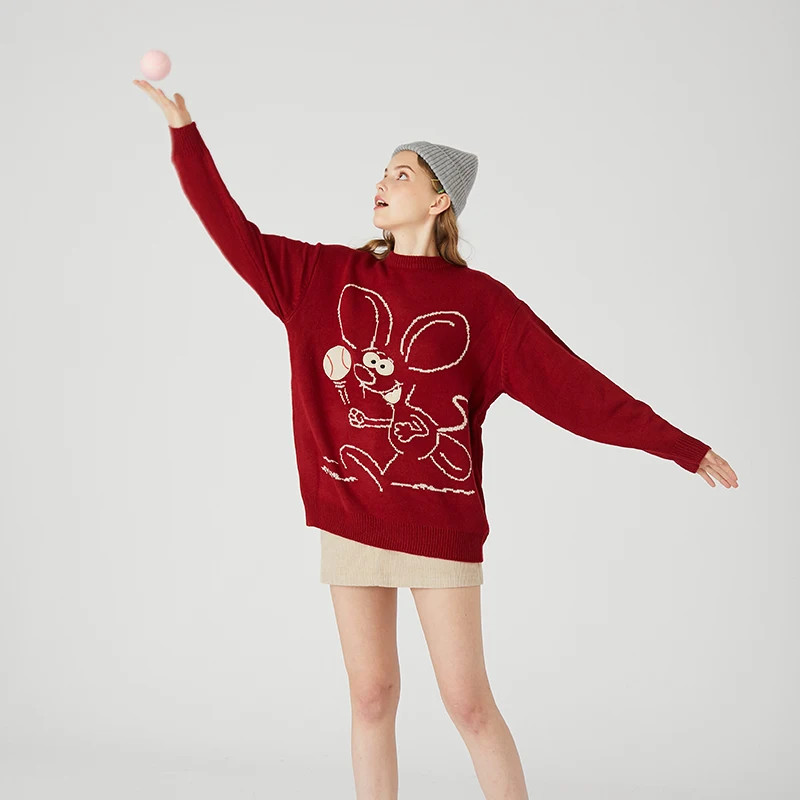 Мультяшный трикотаж с мышкой крутой теплый свитер мужской круглый вырез