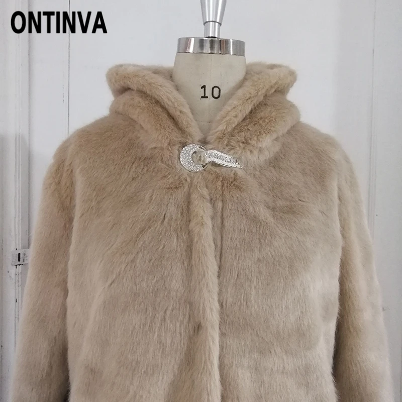 

New Fashion Winter Women Faux Fur Jacket Coats Solid Color Hooded Mink Hair Fur Jackets Plus Size 3XL Female Slim Outerwear Coat