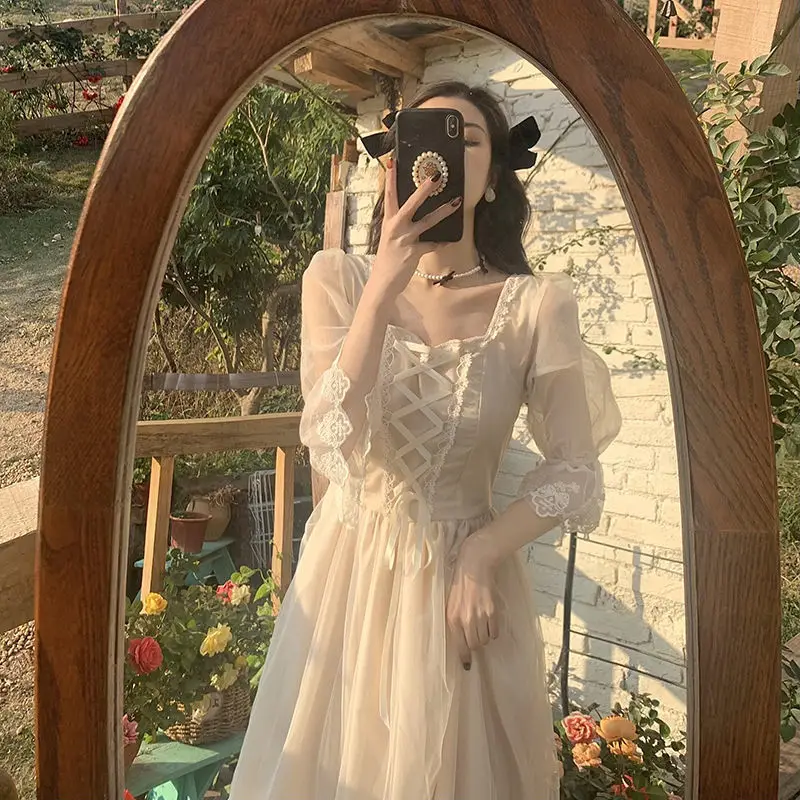 Женское кружевное платье Leiouna повседневное белое сказочное макси на бретельках