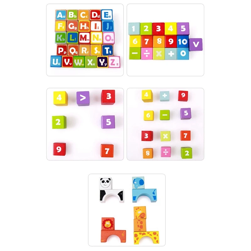 

Wooden Building Blocks Set 110 Pieces Child Stacking Block Alphabet Letters, Counting & Shape Building Block Set for Kid