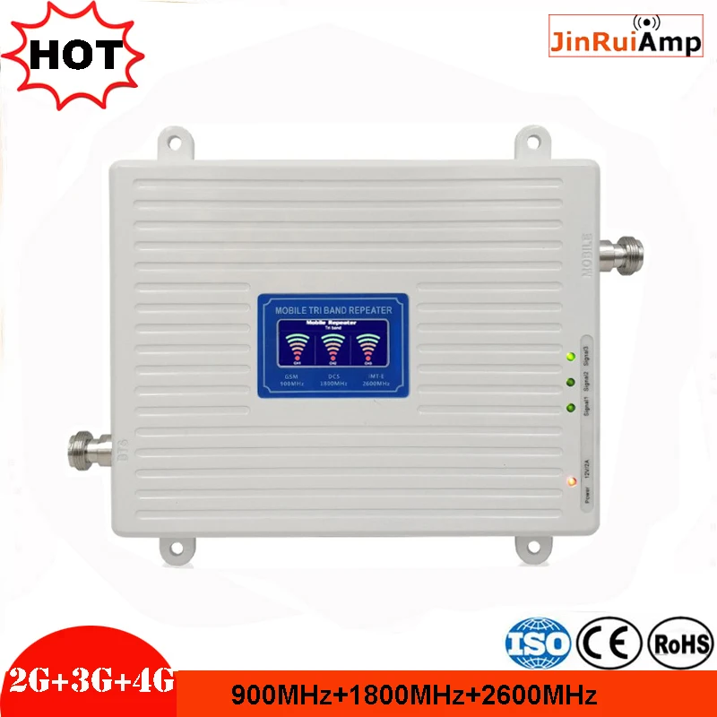 GSM 900 DCS/LTE 1800 FDD LTE 2600 2G 3G 4G трехполосный ретранслятор мобильного сигнала 70 дБ