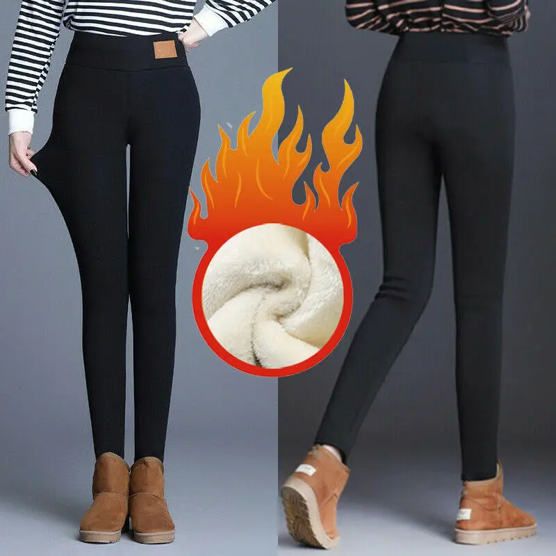 Зимние женские теплые плотные кашемировые брюки из овечьей шерсти однотонные с