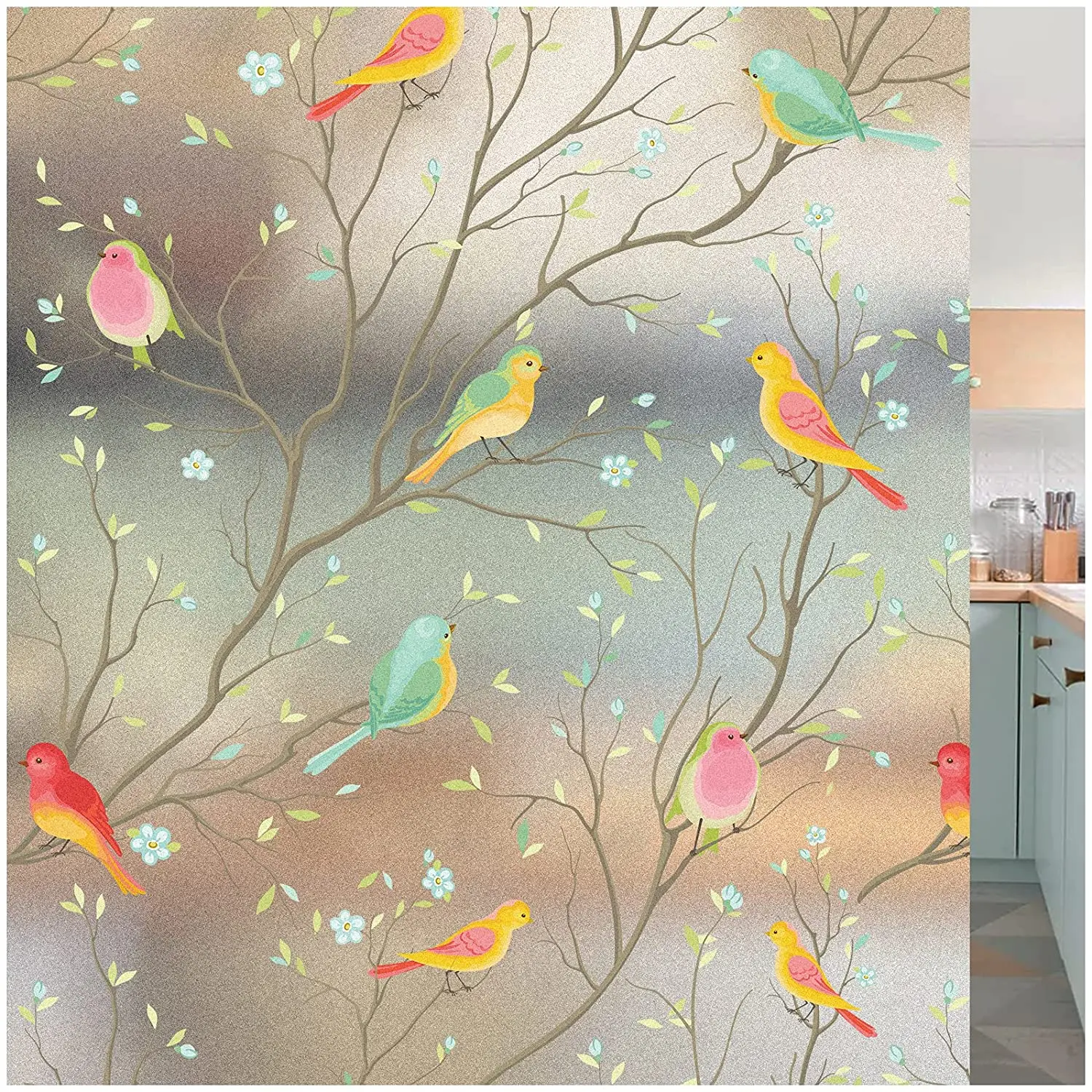 

LUCKYYJ Window Privacy Film Non-Adhesive Bird Glass Tint Window Stickers Vinyl Window Decals for Glass Room Decor Home Office