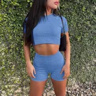 Комплект Спортивный женский для фитнеса и йоги, бесшовный укороченный топ с коротким рукавом и леггинсы с высокой талией, комплект из 2 предметов, d3