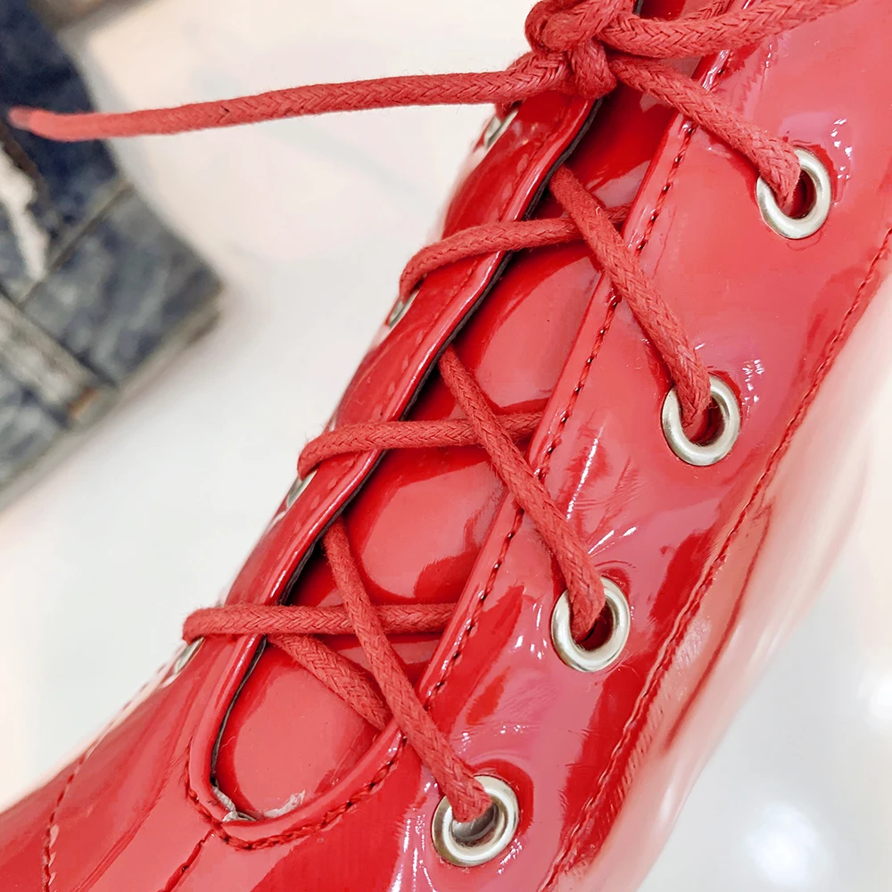 

European Square Toe Girl Boots Patent Leather Solid Woman Boots Autumn Winter 2019 New High-heeled Botas Shoes Large Size 34-45