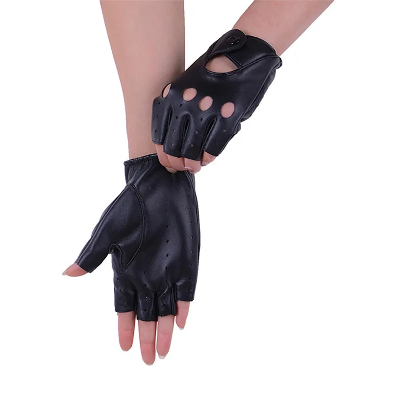 

YGYEEG 2021 New Hot Fashion Women's Half Finger Gloves Female PU Leather Fingerless Driving Mittens Cut Out Street Style Glove