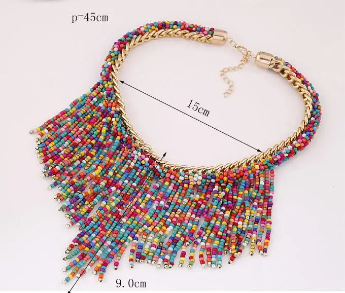

Choker Necklace for women Fashion Jewelry Bohemian Necklaces Handmade Hand Woven Collier Long Tassel Beads Statement Necklaces