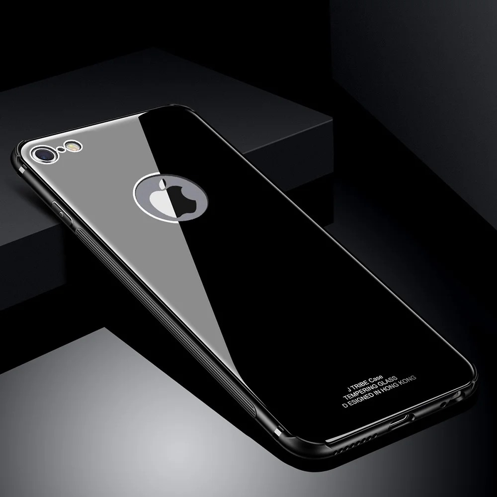Черный Роскошный стеклянный чехол для iPhone 8, 7, 6s, 6 Plus, X, Xs, Max, XR, 11 Pro, ударопрочный, мягкий, ТПУ, силиконовый, Жесткий Чехол для iPhone 11 - Цвет: Черный