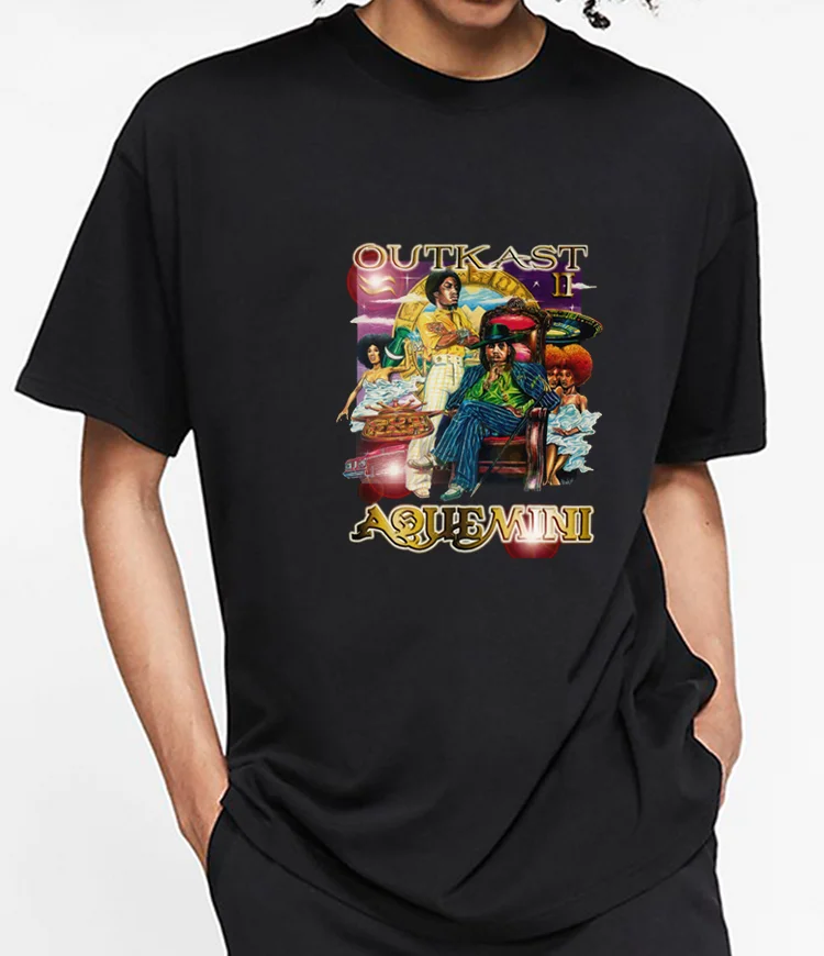 

Men's youth student trend loose cotton short sleeve Outkast aqemini animation T-shirt