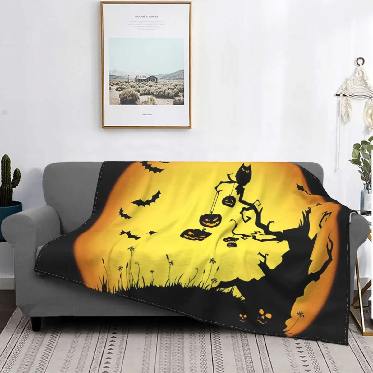 

Halloween Haunted Tree Blankets Fleece Decoration Ultra-Soft Throw Blankets for Bedding Bedroom Plush Thin Quilt