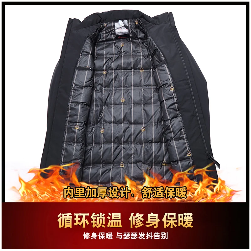 Men's down jacket Casual middle age winter black multi-pocket solid color basic zip-up coat slim and warm jacket