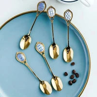 4pcsset stainless steel spoons with ceramic handle creative cute coffee cake scoop vintage gold plating dessert spoon tableware