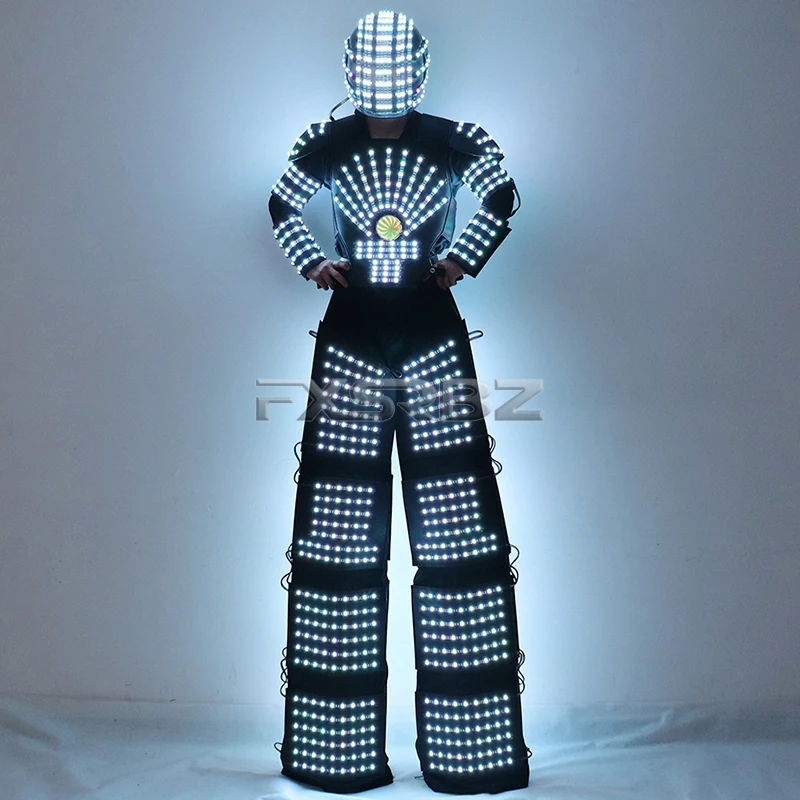 Костюм Робота с LED-подсветкой, на высоких каблуках, Криоман и Дэвид Гетта, ходунки, светящаяся одежда, шлем, лазерные перчатки.