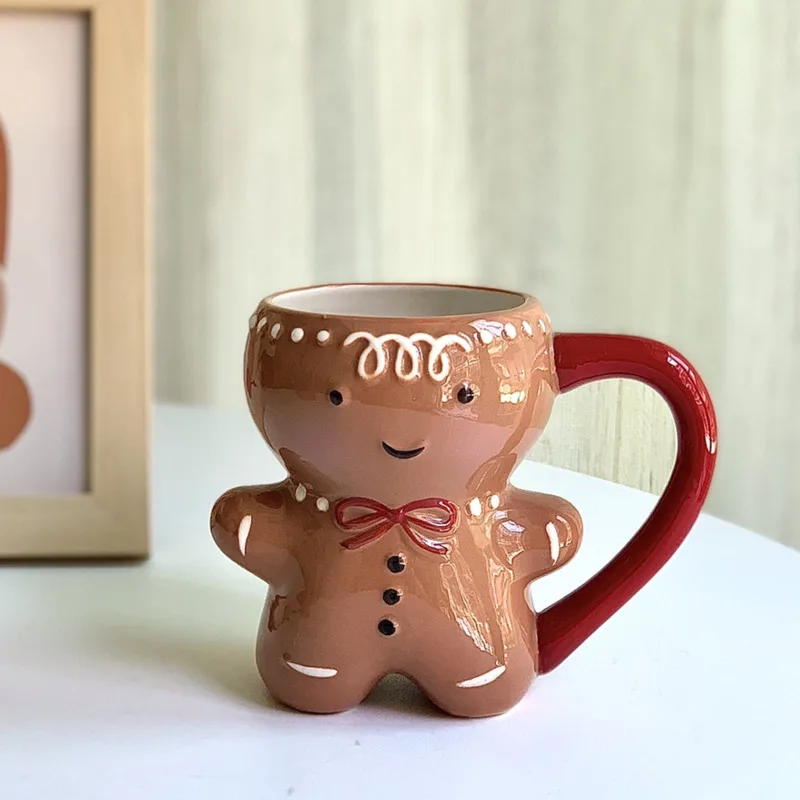 300ml Gingerbread Man Mug Cartoon Cute Kawaii Christmas 3D Ceramic Cup Milk Coffee Water Gift | Дом и сад