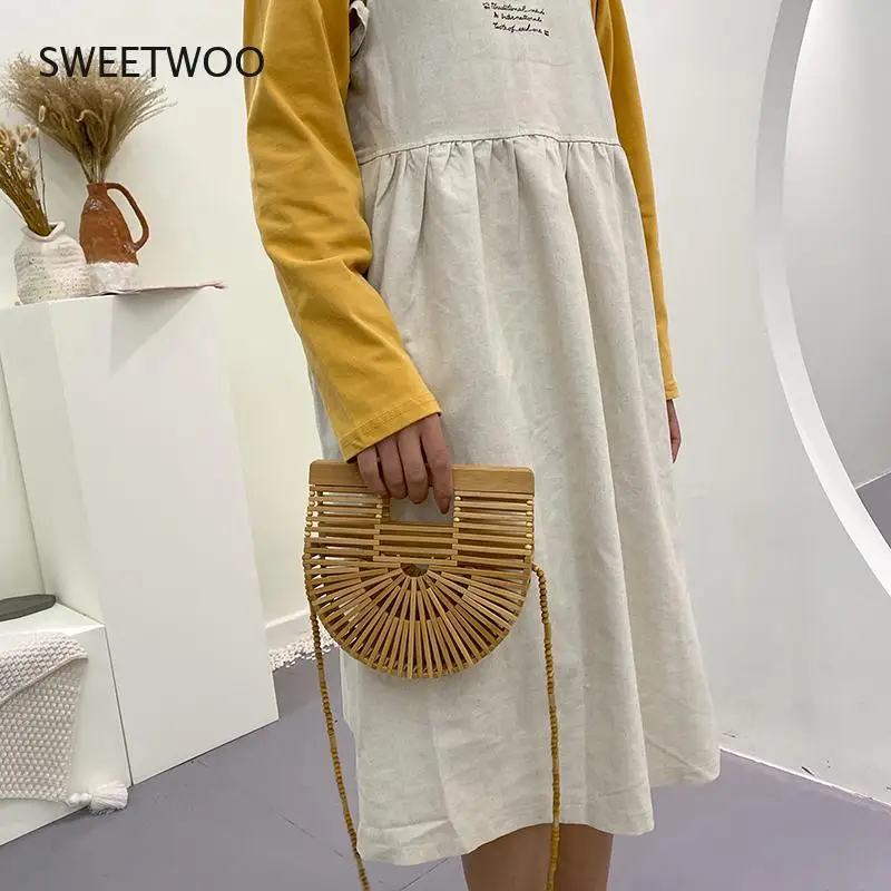 

Luxury Handbag for Women 2021 New Hollow Out Rattan Straw Bag Mobile Phone Wallet Fashion Semicircular Crossbody Shoulder Bags