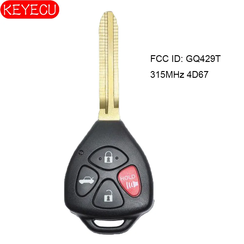 KEYECU Remote Key 4 Buttons 315MHz 4D67 Chip for Toyota Avalon Corolla 2007-2010 FCC ID: GQ429T USA