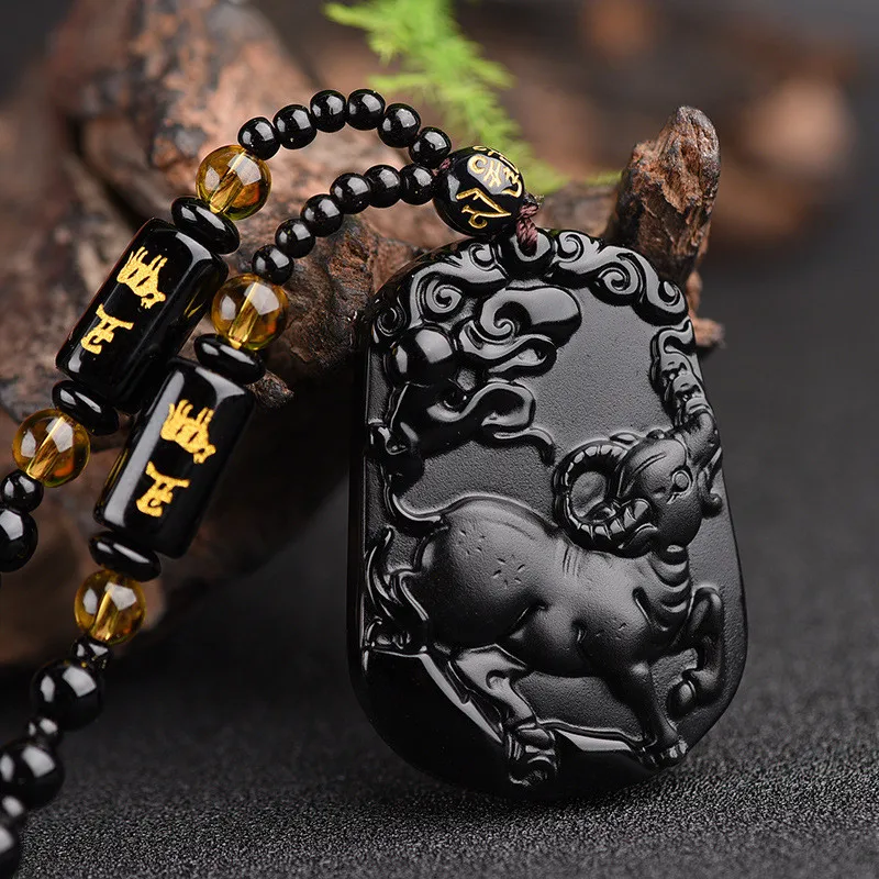 Ожерелье Будда из черного обсидиана резной амулет Будды на удачу подвеска